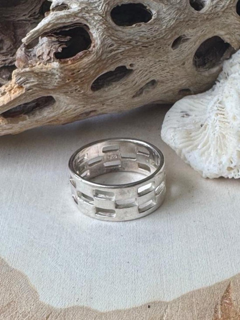 925 Sterling Silver Geometric Band Ring Sz 7